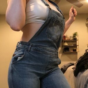 denim distressed overalls
